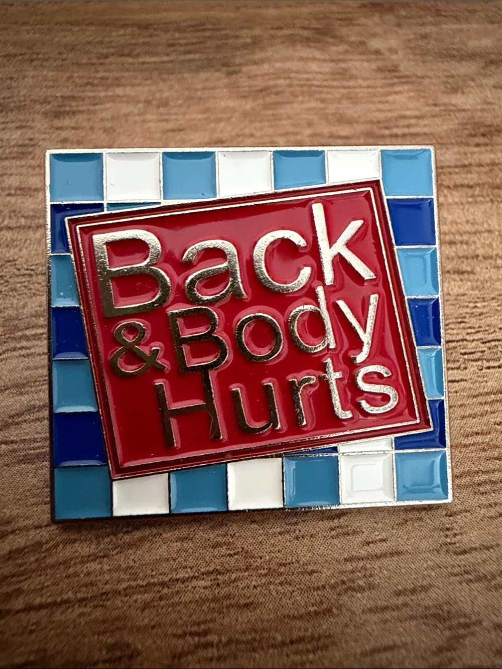 Back & Body Hurts Red and Blue Decorative Enamel Pin NWOT